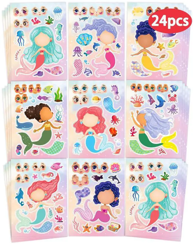 Main image of 24 Pcs Make Your Own Mermaid Sticker, Party Favors Face Stickers for Kids | Mermaid Birthday Party Decorations, Girls Toddlers Crafts Activities, Birthday Party Favors, Gifts for Kids Classroom