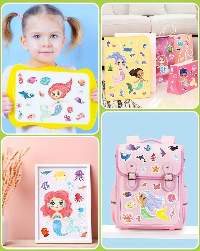 Alt view image 2 of 6 - 24 Pcs Make Your Own Mermaid Sticker, Party Favors Face Stickers for Kids | Mermaid Birthday Party Decorations, Girls Toddlers Crafts Activities, Birthday Party Favors, Gifts for Kids Classroom