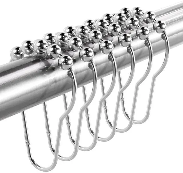 Main image of Shower Curtain Hooks Rings, Rust-Resistant Metal Shower Curtain Hooks for Bathroom Shower Rods Shower Hooks Shower Rings for Curtain - Set of 12, Chrome