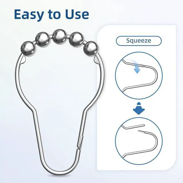 Alt view image 2 of 7 - Shower Curtain Hooks Rings, Rust-Resistant Metal Shower Curtain Hooks for Bathroom Shower Rods Shower Hooks Shower Rings for Curtain - Set of 12, Chrome