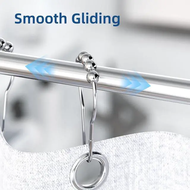 Alt view image 6 of 7 - Shower Curtain Hooks Rings, Rust-Resistant Metal Shower Curtain Hooks for Bathroom Shower Rods Shower Hooks Shower Rings for Curtain - Set of 12, Chrome