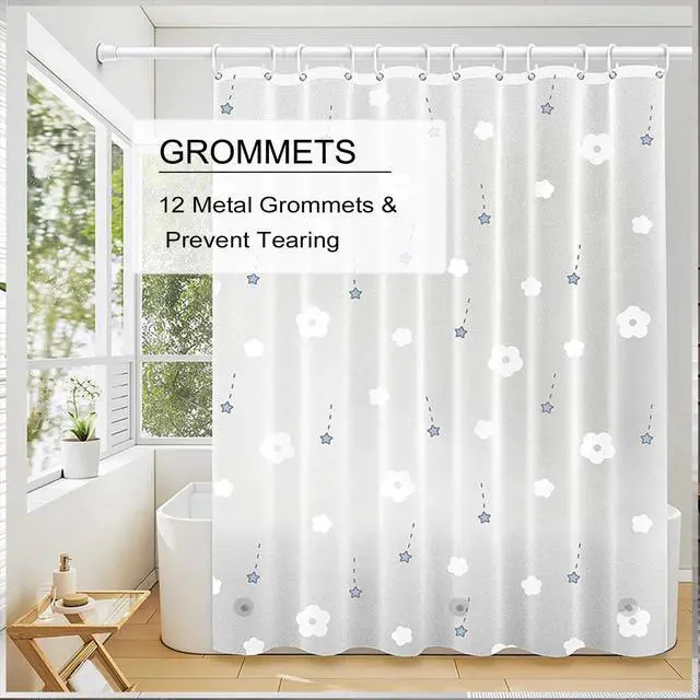 Alt view image 6 of 7 - Shower Curtain Liner, 4G PEVA Shower Liner, Plastic Waterproof Shower Curtains, 72x72 inch with Grommet Holes 3 Magnetic Weights