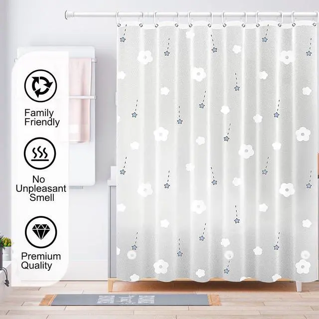 Alt view image 5 of 7 - Shower Curtain Liner, 4G PEVA Shower Liner, Plastic Waterproof Shower Curtains, 72x72 inch with Grommet Holes 3 Magnetic Weights