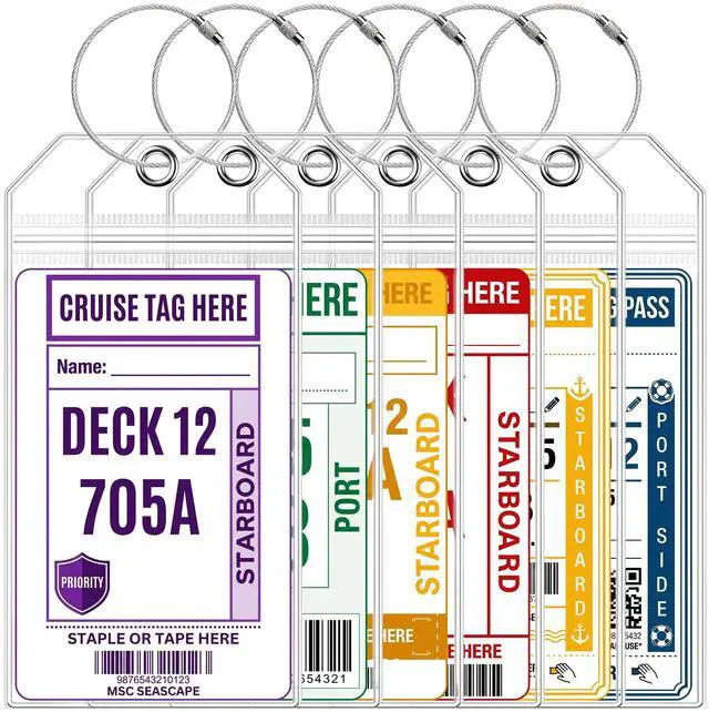 Main image of 6 Pack Cruise Luggage Tag Holder for Carnival, Princess, Holland America | Fits Norwegian (NCL), MSC, IPX6 Waterproof Seal, Stainless Steel Loops, Durable Baggage Tags, 2026-2027 Cruise Essential