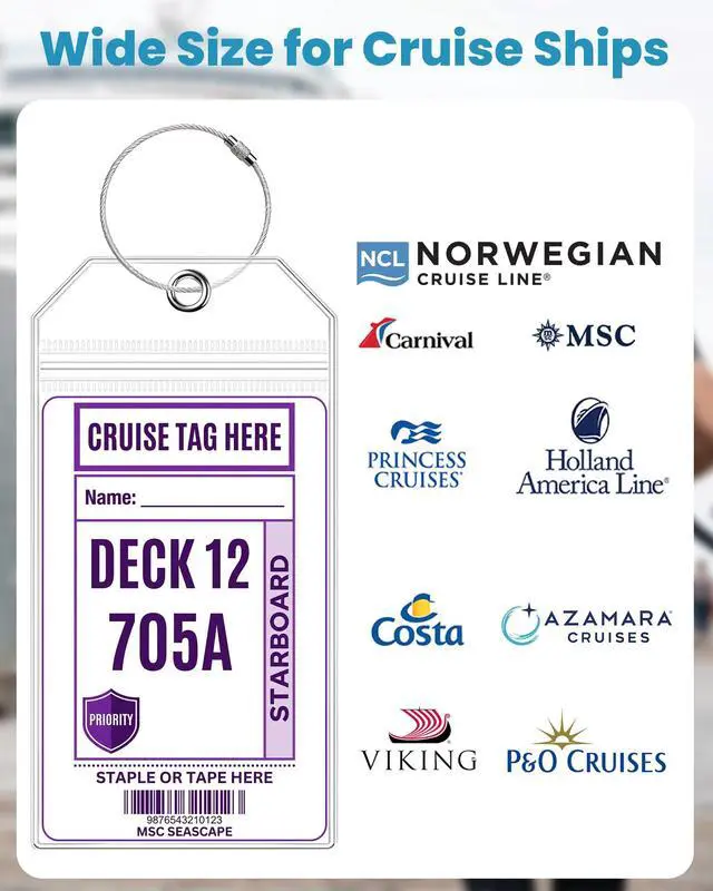 Alt view image 4 of 7 - 6 Pack Cruise Luggage Tag Holder for Carnival, Princess, Holland America | Fits Norwegian (NCL), MSC, IPX6 Waterproof Seal, Stainless Steel Loops, Durable Baggage Tags, 2026-2027 Cruise Essential