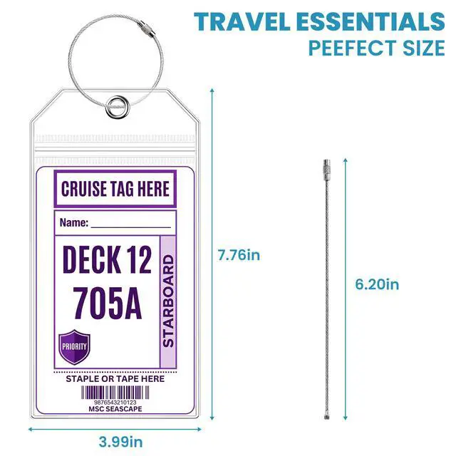 Alt view image 5 of 7 - 6 Pack Cruise Luggage Tag Holder for Carnival, Princess, Holland America | Fits Norwegian (NCL), MSC, IPX6 Waterproof Seal, Stainless Steel Loops, Durable Baggage Tags, 2026-2027 Cruise Essential
