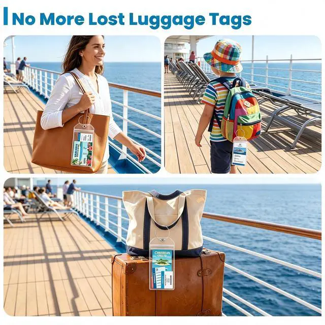 Alt view image 7 of 7 - 6 Pack Cruise Luggage Tag Holder for Carnival, Princess, Holland America | Fits Norwegian (NCL), MSC, IPX6 Waterproof Seal, Stainless Steel Loops, Durable Baggage Tags, 2026-2027 Cruise Essential