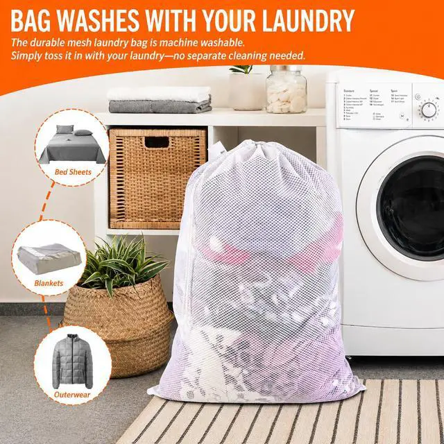 Alt view image 5 of 7 - Extra Heavy Duty Diamond Mesh Laundry Bag, 24x36", White | Large Laundry Hamper Bag, Holds 2-3 Loads, Tear Resistant Mesh, Breathable Design, Drawstring Closure