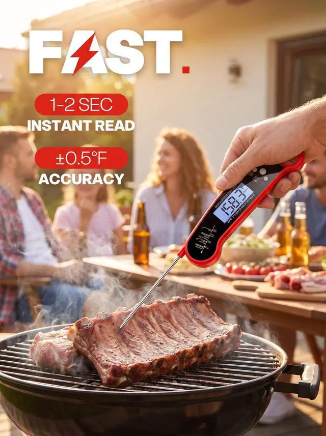 Alt view image 2 of 5 - Meat Thermometer, Digital Food Thermometer for Cooking, Red | Backlight, Kitchen Gadgets, Oven Grill Candy BBQ Essentials Accessories