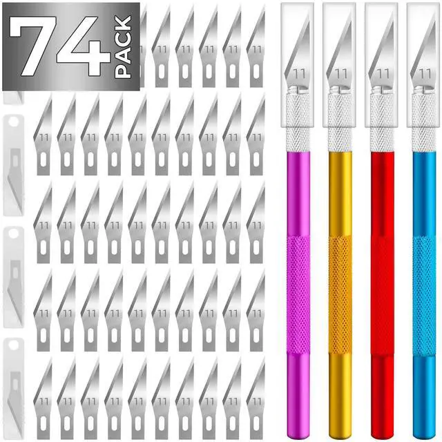 Main image of Exacto Knife Hobby Knife 74 Pack with 4 Upgrade Sharp Hobby Knives and 70 Spare Exacto Knife Blades for Art, Scrapbooking,Stencil