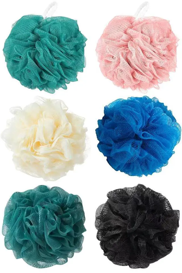 Main image of Loofah Sponge Shower Loofahs Bath Sponges Mesh Balls for Women Men Bathing Accessories Body Wash Back Scrubber 50g Soft Pouf Body Scrubber Loofahs Puff Pack, Exfoliate, Cleanse, Soothe Skin (6 Colors)