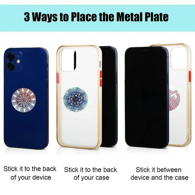 Alt view image 6 of 7 - 8 Pcs Magnet for Phone Case Car Mount, Mandala Style | Metal Plates Cell Holder for Back of Phone Thin Adhesive Compatible with Magnetic Phone Case Replacement Sticker