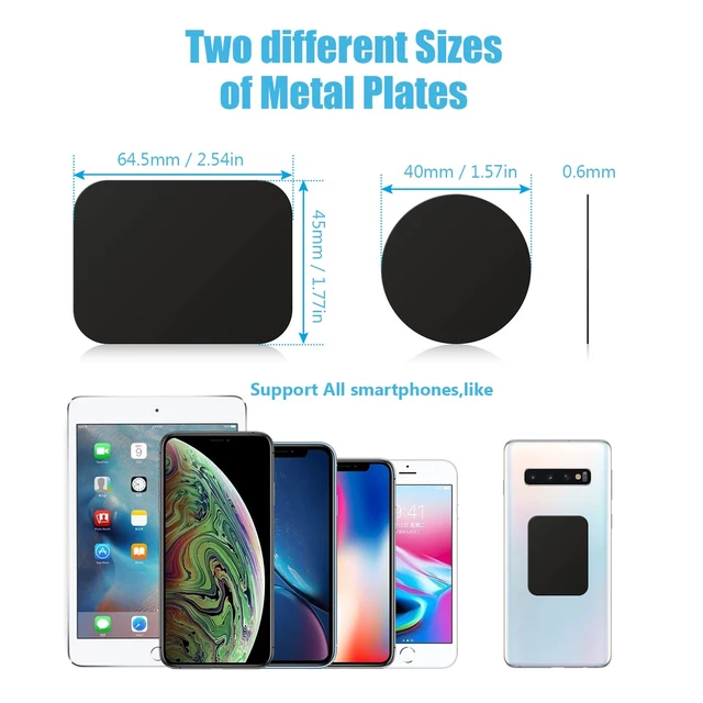Alt view image 5 of 7 - Mount Metal Plate with Adhesive for Magnetic Cradle-Less Mount by WixGear - X4 Pack 2 Rectangle and 2 Round (Compatible with Magnetic mounts) (Black)