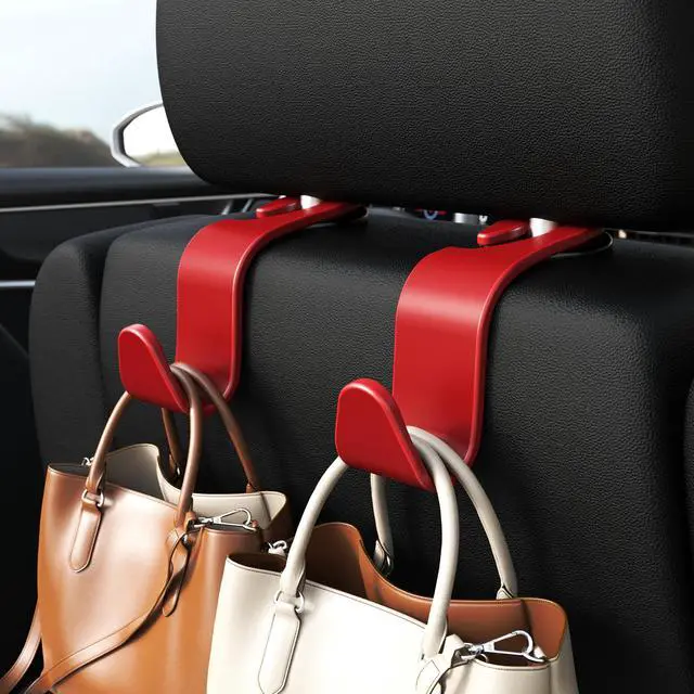 Alt view image 2 of 6 - 4-Pack Car Headrest Hooks Holds 55lbs Seat Storage Organizer for Bags | Durable ABS Material, 360° Rotating, Car Hanger for Backpack Umbrella Water Bottle Coat Purses Handbags Groceries, Red