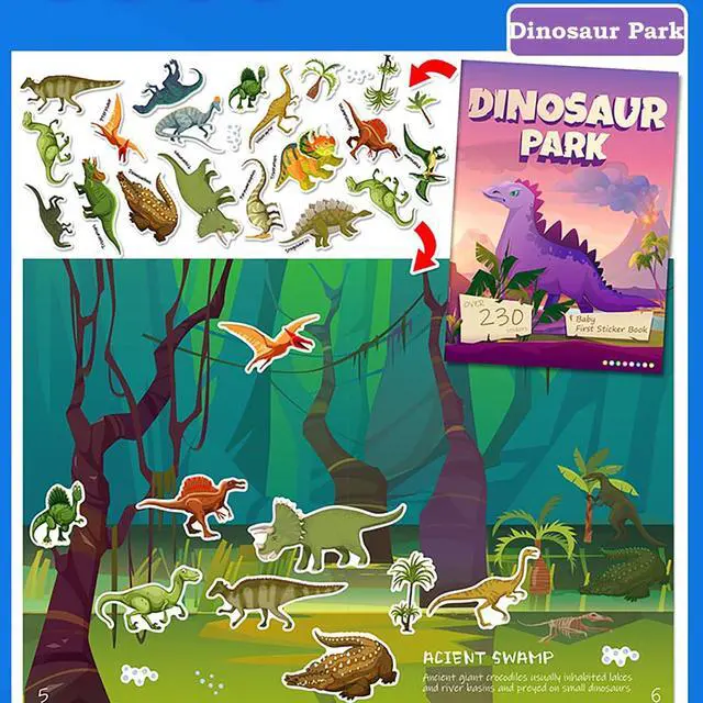Alt view image 2 of 7 - Dinosaur Sticker Book for Kids - 230+ Stickers & 8 Scenes Dinosaur Park - Side by Side Activity Book - Fun Reusable Scenes - Great for Boys & Girls Ages 2-4 4-8