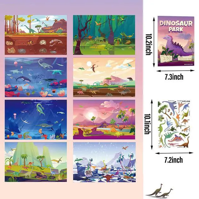 Alt view image 3 of 7 - Dinosaur Sticker Book for Kids - 230+ Stickers & 8 Scenes Dinosaur Park - Side by Side Activity Book - Fun Reusable Scenes - Great for Boys & Girls Ages 2-4 4-8