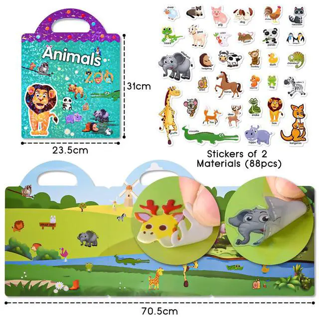 Alt view image 2 of 6 - Reusable Puffy Sticker Book,Animals Jelly Stickers Educational Toy | 88 pcs Reusable Sticker,Waterproof Jelly Stickers, Portable Travel Toys,Educational Sensory Learning Toy,Gift for Boy Girl