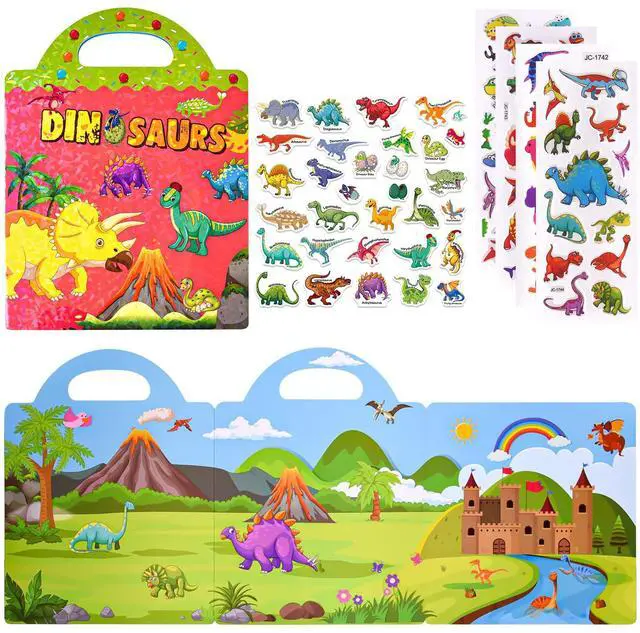 Main image of Reusable Sticker Book for Toddlers, 88 Pcs Dinosaur Stickers Road Trip Activities Car Airplane Activities Travel Toys for Kids, Kids Quiet Time Activities (2-6 Age)