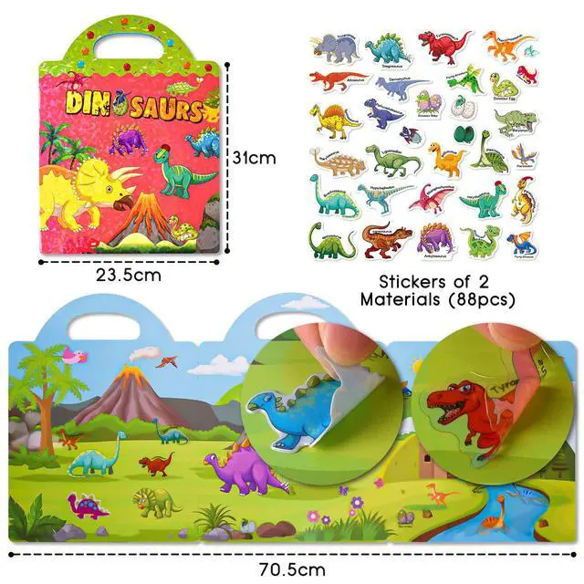 Alt view image 2 of 6 - Reusable Sticker Book for Toddlers, 88 Pcs Dinosaur Stickers Road Trip Activities Car Airplane Activities Travel Toys for Kids, Kids Quiet Time Activities (2-6 Age)