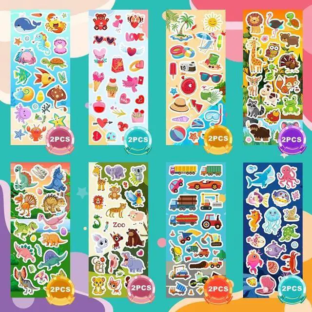 Alt view image 2 of 7 - 48 Sheets Stickers for Kids, Cute Stickers Variety Pack for Scrapbooking | Teachers Classroom Prizes, Goodie Bag Stuffers Including Animals, Cars, Dinosaurs, Fishes, Hearts, Stars and More