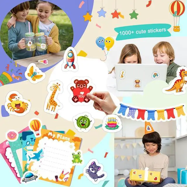 Alt view image 7 of 7 - 48 Sheets Stickers for Kids, Cute Stickers Variety Pack for Scrapbooking | Teachers Classroom Prizes, Goodie Bag Stuffers Including Animals, Cars, Dinosaurs, Fishes, Hearts, Stars and More