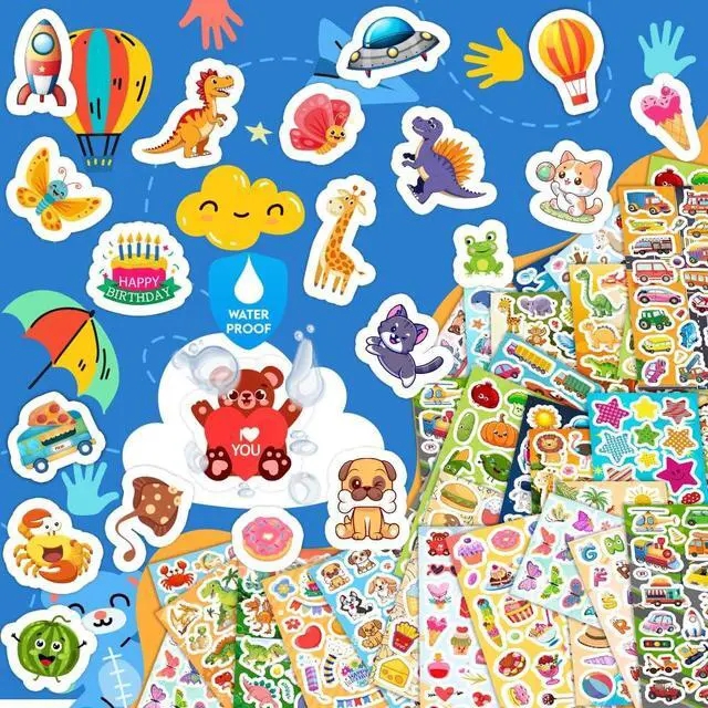 Alt view image 5 of 7 - 48 Sheets Stickers for Kids, Cute Stickers Variety Pack for Scrapbooking | Teachers Classroom Prizes, Goodie Bag Stuffers Including Animals, Cars, Dinosaurs, Fishes, Hearts, Stars and More