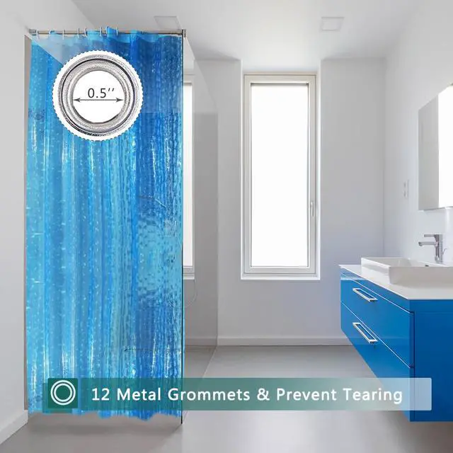 Alt view image 2 of 6 - Blue Shower Curtain Liner, 100% Waterproof EVA 3D Shower Curtains with 3 Duty Heavy Bottom Magnets and 12 Rust Proof Grommets, 72x72 Weighted Shower Liner for Shower Stall, Bathtubs