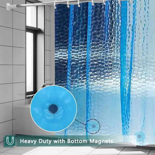 Alt view image 3 of 6 - Blue Shower Curtain Liner, 100% Waterproof EVA 3D Shower Curtains with 3 Duty Heavy Bottom Magnets and 12 Rust Proof Grommets, 72x72 Weighted Shower Liner for Shower Stall, Bathtubs