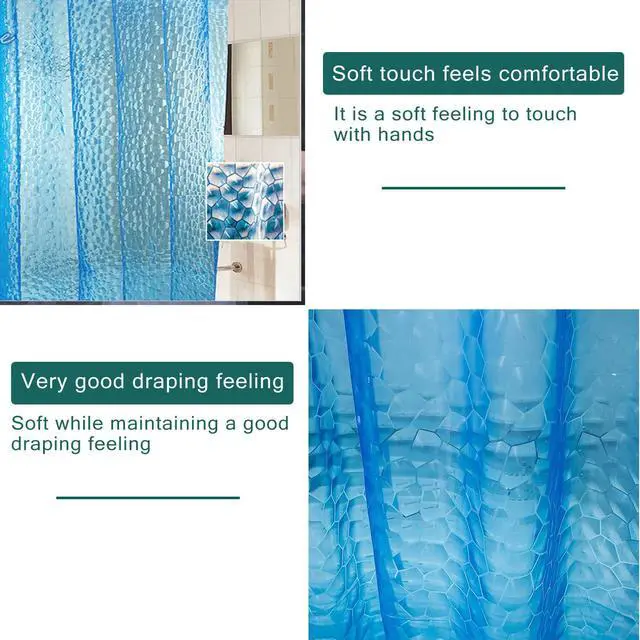 Alt view image 6 of 6 - Blue Shower Curtain Liner, 100% Waterproof EVA 3D Shower Curtains with 3 Duty Heavy Bottom Magnets and 12 Rust Proof Grommets, 72x72 Weighted Shower Liner for Shower Stall, Bathtubs