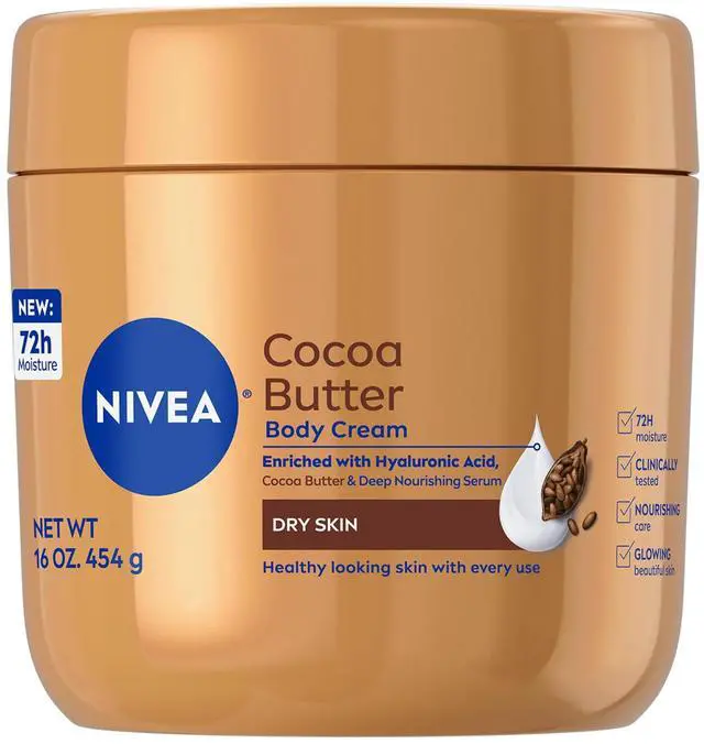 Main image of Cocoa Butter Body Cream with Hyaluronic Acid, 16 OZ | Cocoa Butter Body Cream with Hyaluronic Acid and Deep Nourishing Serum, For Radiant and Smooth Skin, 72-Hour Body Moisturizer
