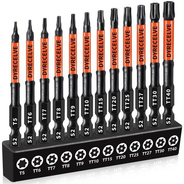 Main image of 12-PCS Security Torx Bit Set 3IN Impact Magnetic T5-T40 Star Bits | Long Tamper Proof Torx Bit Set, S2 Steel, CNC Tips, 1/4-Inch Hex Shank, Torque Bits for Impact Driver and Power Drill