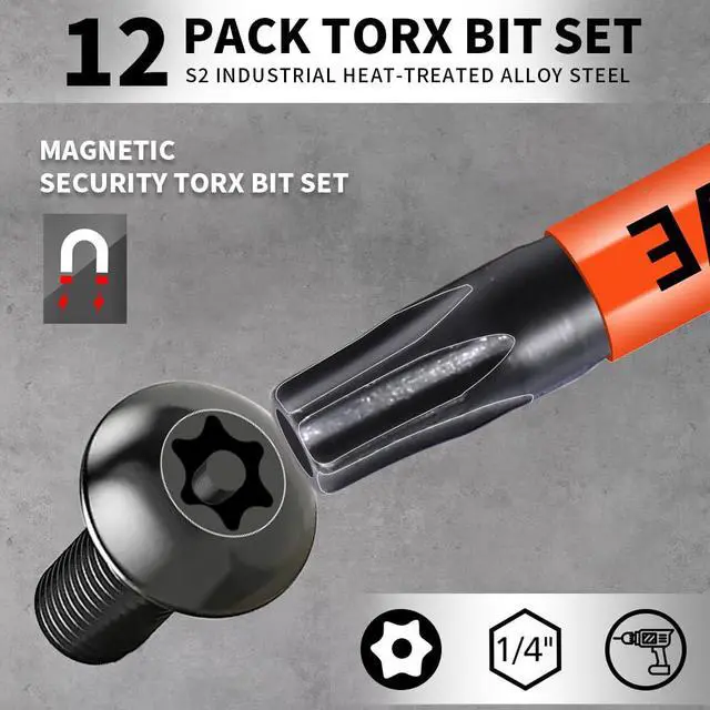 Alt view image 2 of 7 - 12-PCS Security Torx Bit Set 3IN Impact Magnetic T5-T40 Star Bits | Long Tamper Proof Torx Bit Set, S2 Steel, CNC Tips, 1/4-Inch Hex Shank, Torque Bits for Impact Driver and Power Drill
