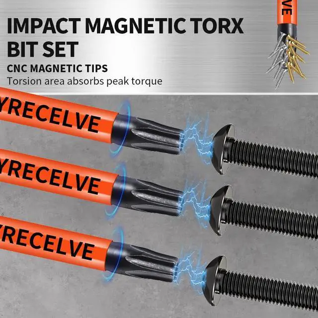 Alt view image 6 of 7 - 12-PCS Security Torx Bit Set 3IN Impact Magnetic T5-T40 Star Bits | Long Tamper Proof Torx Bit Set, S2 Steel, CNC Tips, 1/4-Inch Hex Shank, Torque Bits for Impact Driver and Power Drill