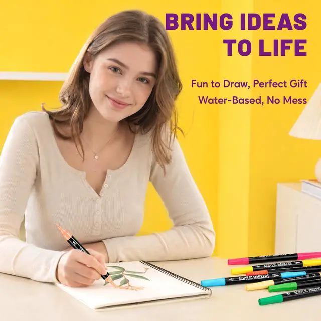 Alt view image 7 of 7 - Acrylic Paint Markers, 24 Colors Dual Tip Fine & Brush Pens Set | For Rocks, Fabric, Wood, Glass & More, Perfect for DIY Crafts and Creative Art Projects with Bright, Smooth and Quick-Dry Ink