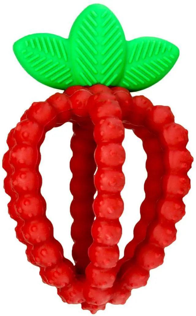 Main image of Bites Silicone Baby Teething Toy Sensory Toy with Textured BerryBumps for Teething Relief, Easy-to-Hold Fruit Shape, BPA-Free, Soothes Front & Back Teeth Gift for Babies, 3 Months+, Red