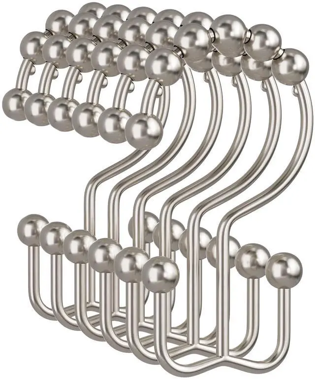 Main image of Shower Curtain Hooks, 12PCS Rust-Resistant Metal Double Shower Curtain Rings for Curtain Rolling Shower Hooks, Shower Rings for Bathroom Shower Curtain Rod, Nickel