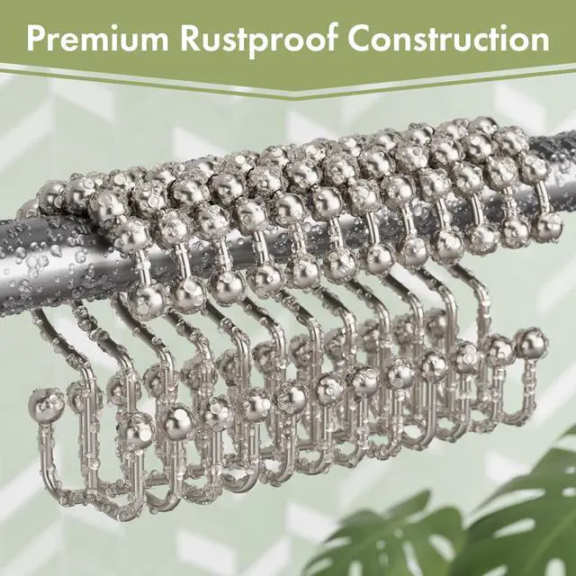 Alt view image 3 of 7 - Shower Curtain Hooks, 12PCS Rust-Resistant Metal Double Shower Curtain Rings for Curtain Rolling Shower Hooks, Shower Rings for Bathroom Shower Curtain Rod, Nickel