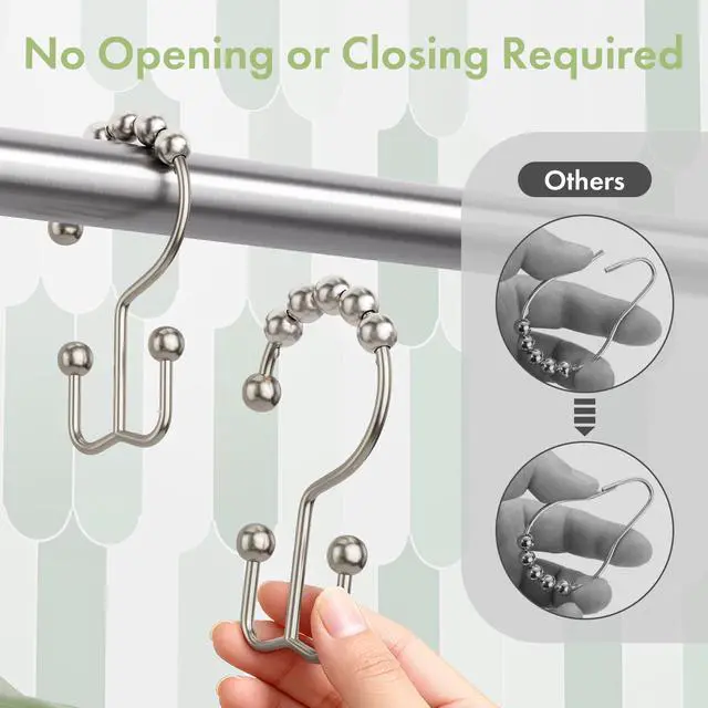 Alt view image 5 of 7 - Shower Curtain Hooks, 12PCS Rust-Resistant Metal Double Shower Curtain Rings for Curtain Rolling Shower Hooks, Shower Rings for Bathroom Shower Curtain Rod, Nickel