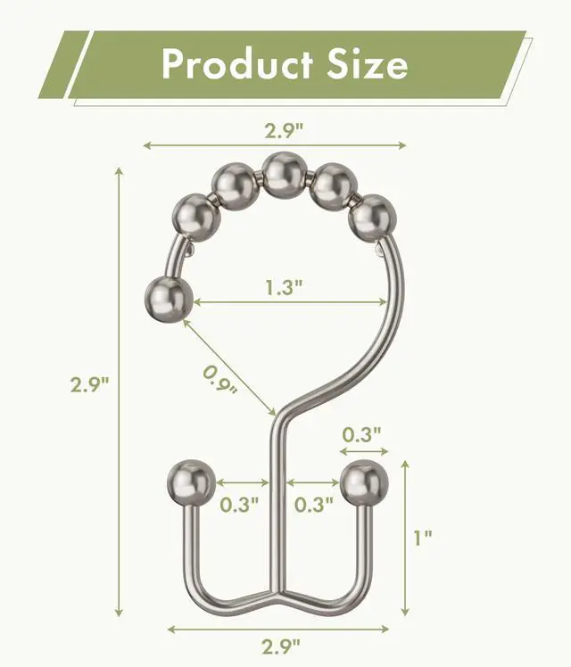 Alt view image 2 of 7 - Shower Curtain Hooks, 12PCS Rust-Resistant Metal Double Shower Curtain Rings for Curtain Rolling Shower Hooks, Shower Rings for Bathroom Shower Curtain Rod, Nickel