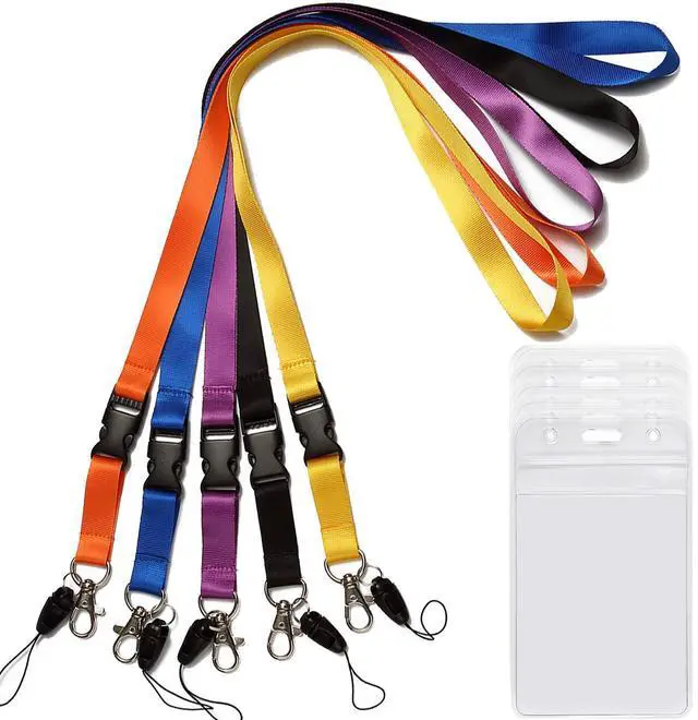 Main image of 5Pack Neck Lanyards,Detachable Buckle,with Clear Vertical Badge Holders | Quick Release,Black,Blue,Yellow,Orange,Purple,for Office,Keys etc