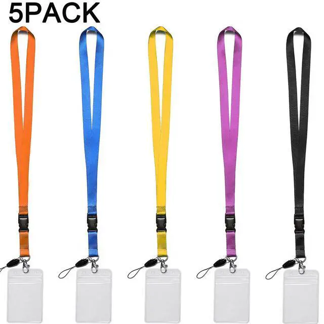 Alt view image 2 of 7 - 5Pack Neck Lanyards,Detachable Buckle,with Clear Vertical Badge Holders | Quick Release,Black,Blue,Yellow,Orange,Purple,for Office,Keys etc
