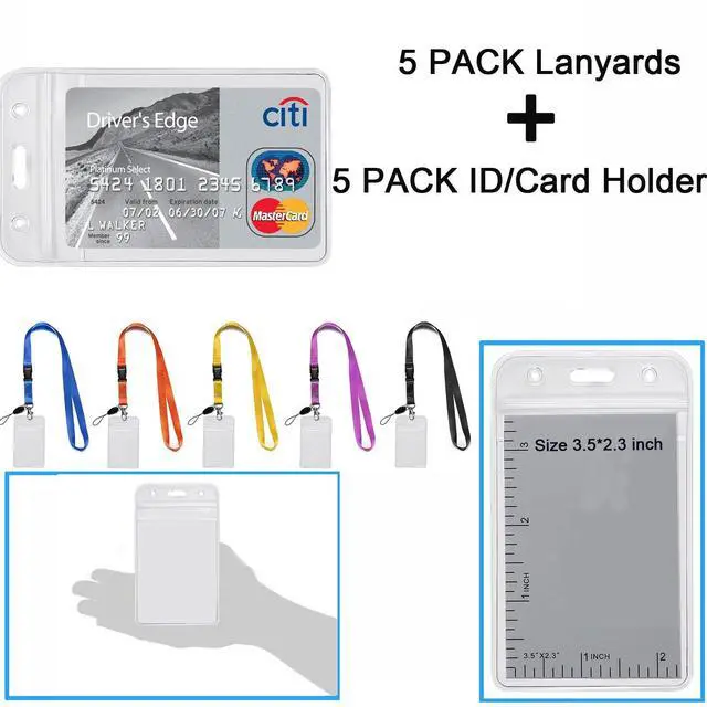 Alt view image 4 of 7 - 5Pack Neck Lanyards,Detachable Buckle,with Clear Vertical Badge Holders | Quick Release,Black,Blue,Yellow,Orange,Purple,for Office,Keys etc
