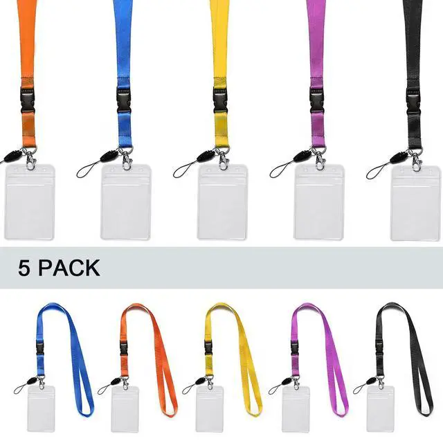 Alt view image 7 of 7 - 5Pack Neck Lanyards,Detachable Buckle,with Clear Vertical Badge Holders | Quick Release,Black,Blue,Yellow,Orange,Purple,for Office,Keys etc