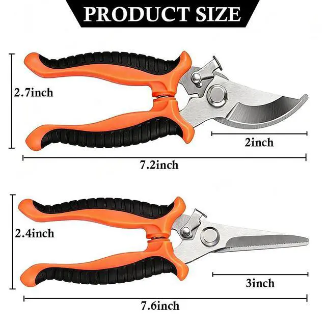 Alt view image 3 of 7 - 2Pack Garden Pruning Shears, Stainless Steel Pruning Shears, Handheld Pruners Set for Gardening, Garden Tools for Flowers Fruit Trees