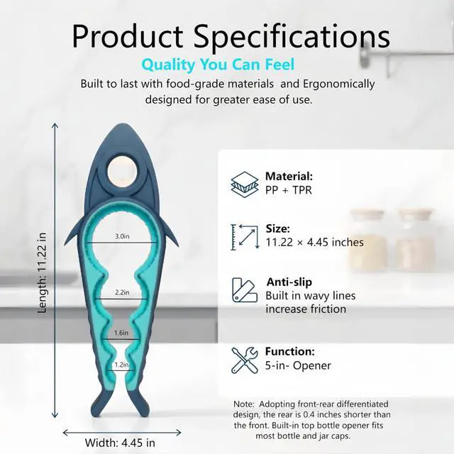 Alt view image 2 of 7 - 5 in 1 Jar Opener for Seniors with Arthritis, Bottle Opener for Weak Hands | Multi-Purpose Kitchen Tool, Non-Slip Ergonomic Handle, Opens Jars, Bottles & Cans Effortlessly, Ideal for Hand Pain