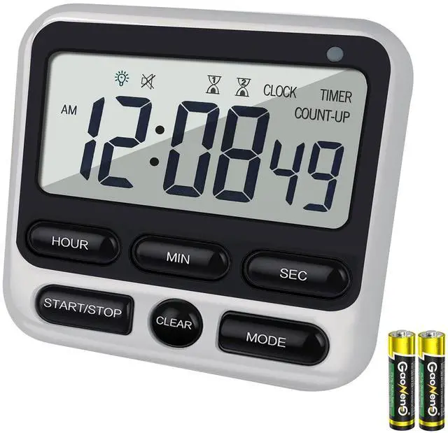 Main image of Digital Dual Kitchen Timer with Strong Magnet,24-Hour Countdown & Stopwatch,Loud Alarm,12/24 Hour Clock Switch,Calendar,Visual Indicator Light,Mute Option,3 Placement Options (Batteries Included)
