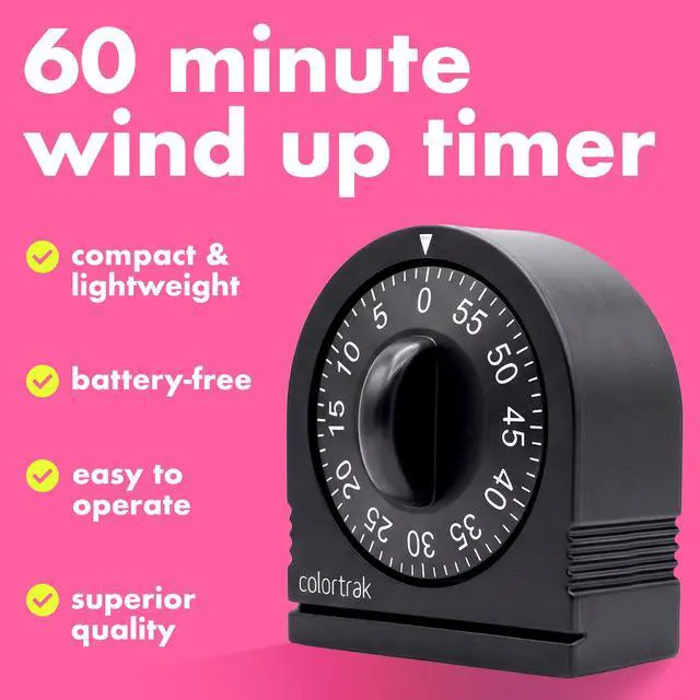 Alt view image 2 of 7 - 60 Minute Wind Up Timer, No Batteries Required, Black | Mechanical Visual Countdown for Salon Color Processing, Chemical Services, Tanning, Kitchen & Kids Activities