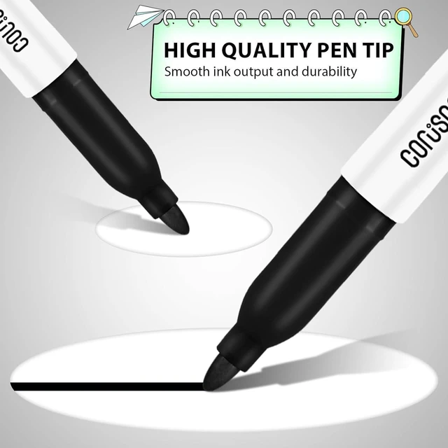 Alt view image 3 of 7 - Fine Point Permanent Markers Bulk, 30 Pack Quickly Drying, Waterproof, Smudge-proof, Fade Resistant Ink for Writing, Labeling on Plastic, Metal, Wood, Glass, Stone for Home Office School