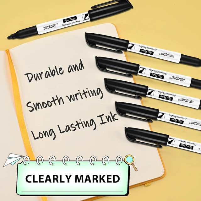 Alt view image 7 of 7 - Fine Point Permanent Markers Bulk, 30 Pack Quickly Drying, Waterproof, Smudge-proof, Fade Resistant Ink for Writing, Labeling on Plastic, Metal, Wood, Glass, Stone for Home Office School