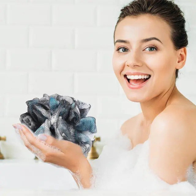 Alt view image 6 of 7 - Loofah Sponge 60g/Piece, Bath Sponge Pouf Shower Loofah Body Scrubber Exfoliator Pack of 4